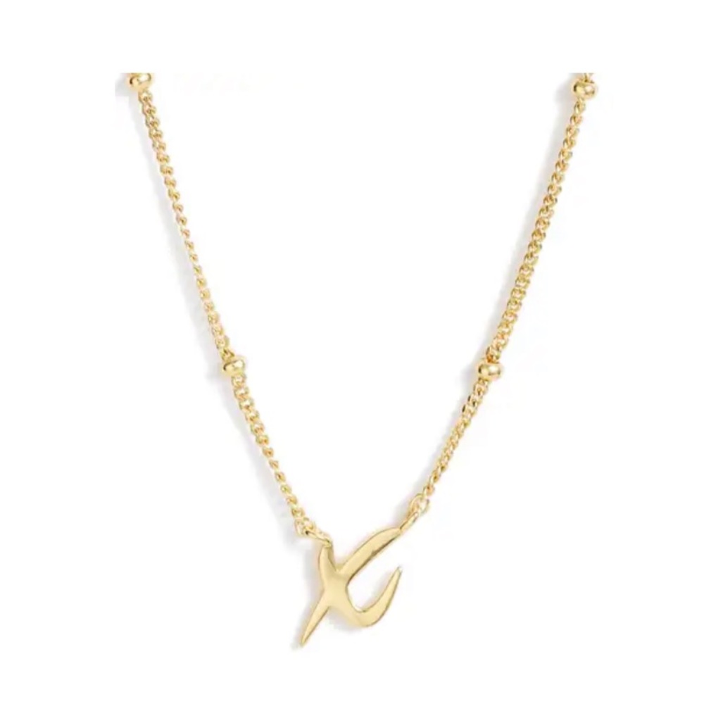 ❌Argento Vivo X Sterling Silver Rondelle Script Initial Pendant Necklace Gold X